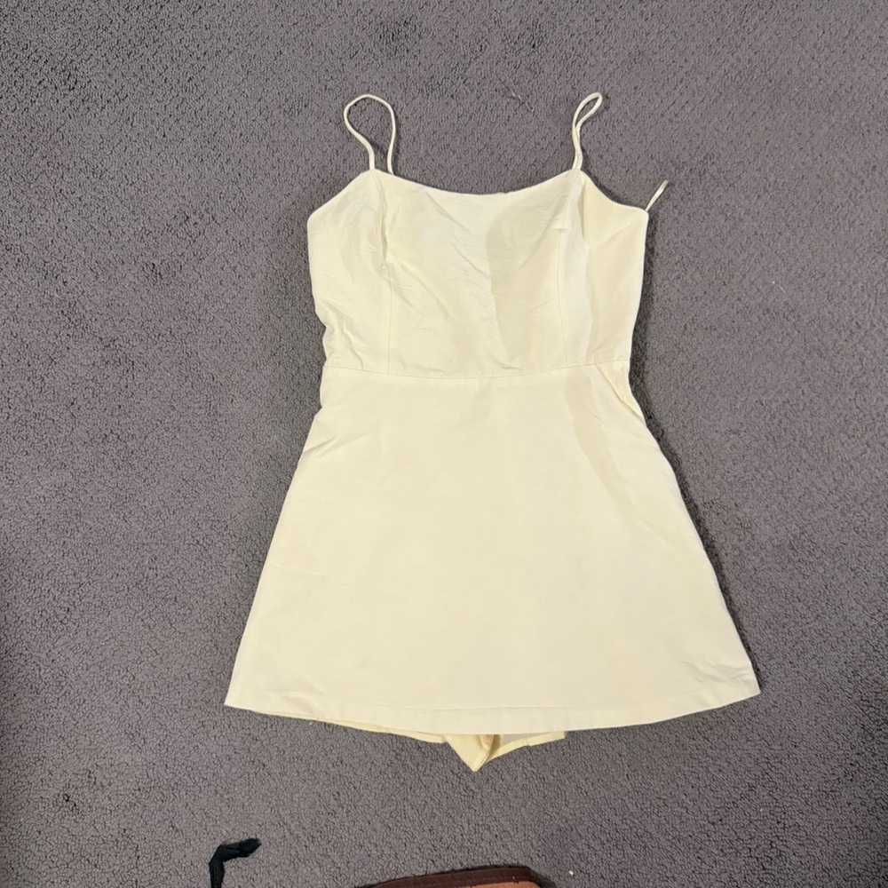3/$20⚡️ Zara Pale Yellow Mini Dress Romper Sleeveless Square Neck Summer - Picture 12 of 14